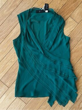 DKNY Jeans Emerald Green Draped Top Sleeveless Blouse